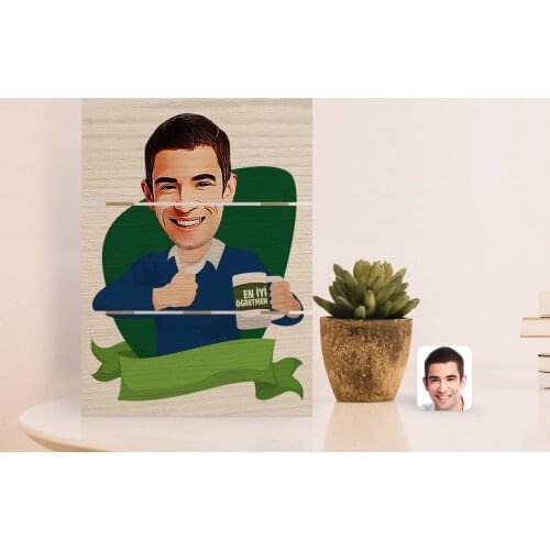 Personalized Best Teacher Caricature Of Authentic Desktop Wood Pallet Çerçeve-1