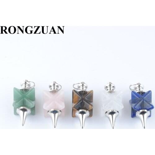 Wholesale 5Pcs/Lot Natural Gem Stone Bead Merkaba Pendulum Biolocation Metaphysical Spiritual Pendant Dangle Charms TBN456