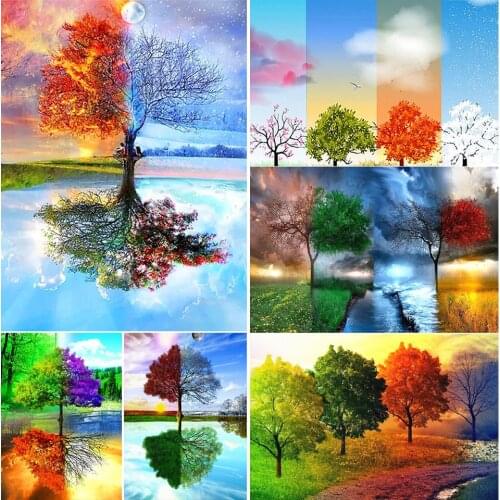 Sale 5D Diy Diamond Painting Four Seasons Tree Cross Stitch Kit Full Drill Embroidery Mosaic Art Picture of Rhinestones Decor
