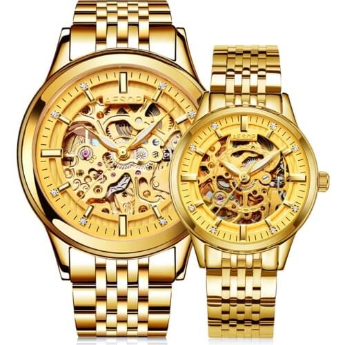 Reloj Hombre AESOP Gloden Skeleton Mechanical Couple Watch Gift for Lovers Automatic Clock Man Woman Steel Relogio Feminino