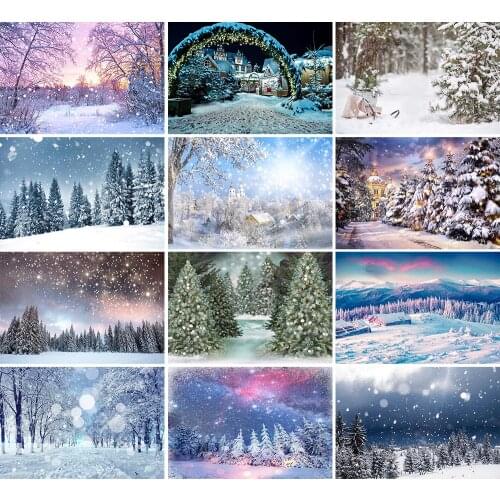 Christmas Backdrop Winter Tree White Snowflake Forest Bokeh Castle XMAS Photography Background Photostudio Photozone Decor Props