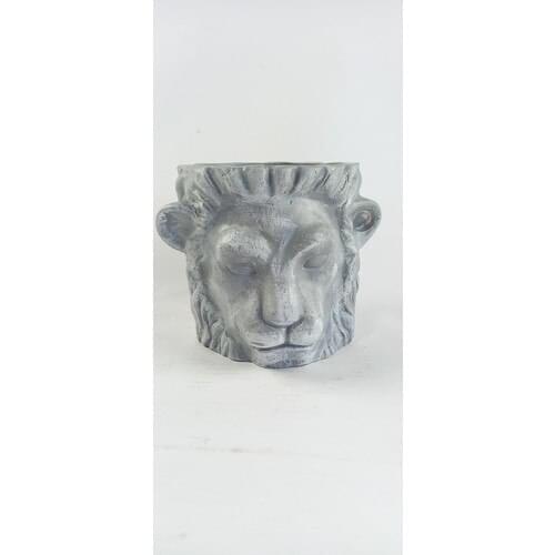 Lion Pattern Flower Pot Gray