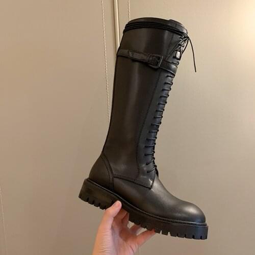 SKLFGXZY New winter style Knee high boots Genuine leather Women boots warm Motorcycle boots Knight boots cowhide Women shoes