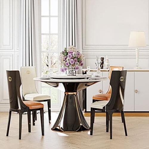 Louvre modern light luxury round dining table villa living room simple solid wood turntable dining table and chair combination