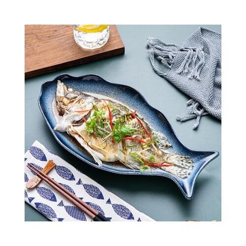 Fish Plate Ceramic Steamed Fish Plate Creative Fish Plate Household Chopped Pepper Fish Head Special Plate New Large Fish Plate
