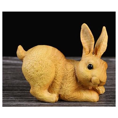 Statuette Home Buxus microphylla Wood carving creative Home Furnishing jewelry ornaments gifts cartoon animal Meng rabbit