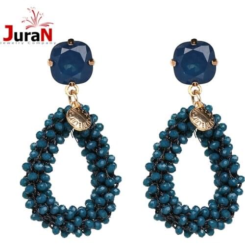 JURAN Bohemia Chic Water Drop Beads Statement Earrings Fine Crystal Dangle Earrings Oorbellen Fashion Jewelry