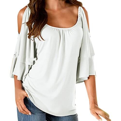 Off-shoulder White Tops For Ladies Womens Summer Clothes Solid Color Double Short-sleeved Shirt Blusas Vintage Mujer 2021