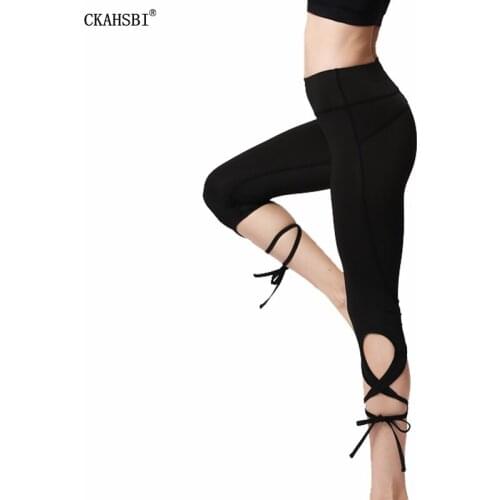 CKAHSBI Women Fitness Bandage Yoga Pants Push Up Tights Solid Leggings High Waist Sport Elastic Cropped Seamless Workout Femme