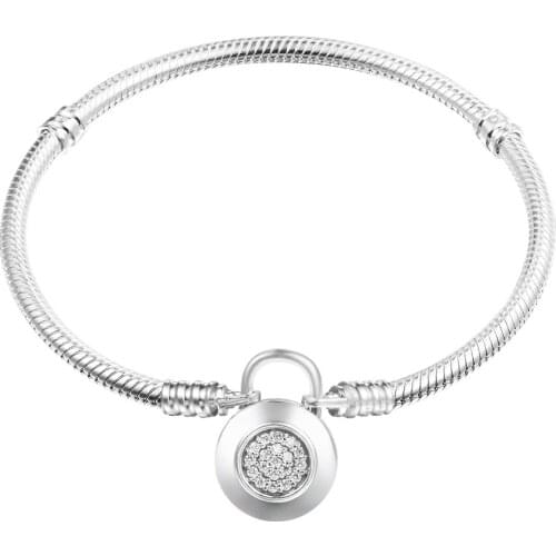 100% 925 Sterling Silver Jewelry Moments Smooth Bracelets with Clear CZ For Women Wholesales Free Shipping