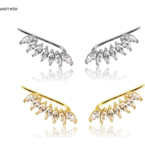 ANDYWEN 925 Sterling Silver Clear Zircon Ovals Stud Earring Thread Pin Crystal Climber Women Luxury Circle Party Jewelry