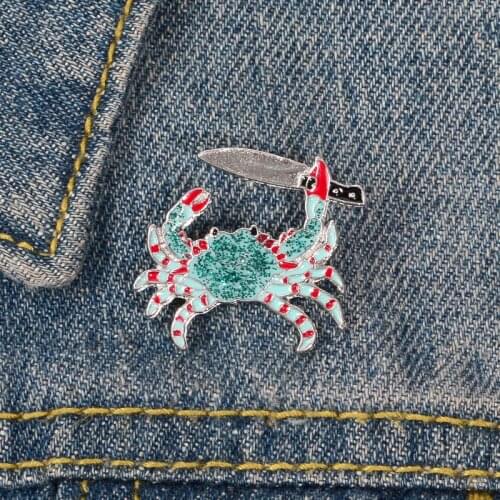 Crab Glitter Enamel Pins Silver Shinny Lapel Pins Badges Animal Brooches for Men Women Jewelry Accessories