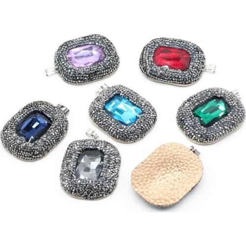 1pcs Natural Stone Crystal Charm Square Mix Color Pendant DIY for Necklace Earring Accessories or Jewelry Making Size 35x45mm