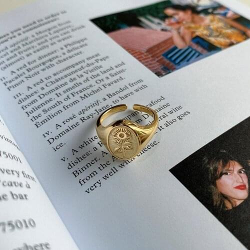 1pc INS 100% Authentic 925 sterling silver Gold /White Sun Flower Oval Band Rings adjust TLJ1042