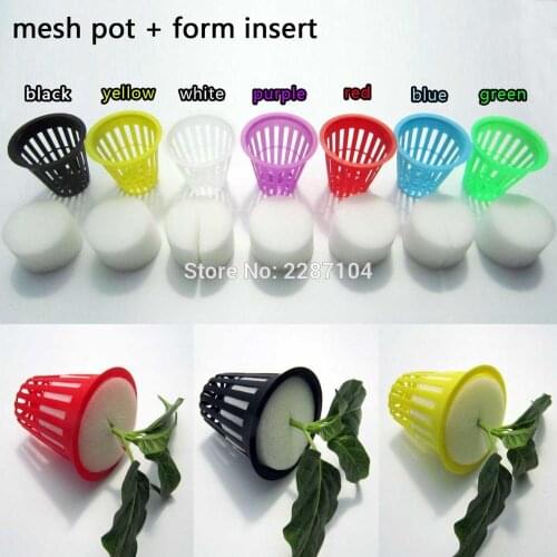 10pcs Mesh Pot Net Cup Basket + Clone Cloning Collar Foam Insert Hydroponic Aeroponic Plant Green Organic Vegetable Grow 2inch