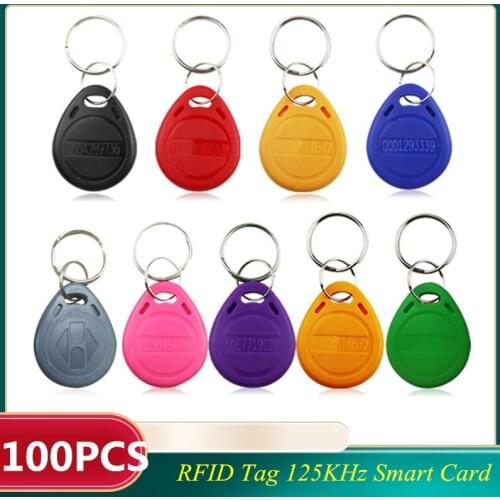 100Pcs RFID Tag 125KHz Proximity RFID Card Keyfobs Key Fob Access Control Smart Card 9 Colors Keyfob Security Protection