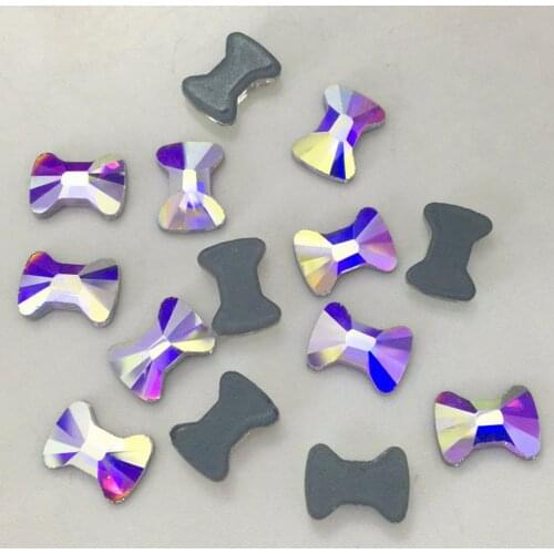Lead Free! 4.5x6mm, 6.5x9mm Bow Tie Crystal AB Flat Back Hotfix Rhinestones / Iron On Flat Back Crystals