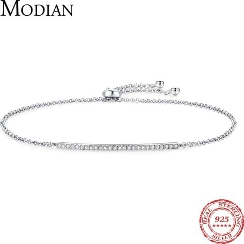 Modian Real 925 Sterling Silver Classic Dazzling Cubic Zirconia Adjustable Link Chain Bracelet For Women Elegant Wedding Jewelry