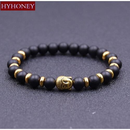 HYHONEY Men Bracelet High Quality Natural Stone Matte Bead Jewelry Buddha 2017 Fashion Jewelry Gifts pulsera