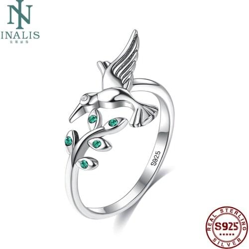 INALIS Authentic 925 Sterling Silver Bird & Spring Tree Leaves Open Adjustable Rings For Women Engagement Fine Jewelry Hot Sale