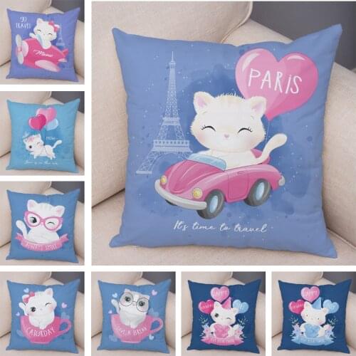 Colorful Cartoon Lovely Pet Cat Print Cushion Cover for Children Room Sofa Home Decor Cute Animal Pillow Case Plush Pillowcase