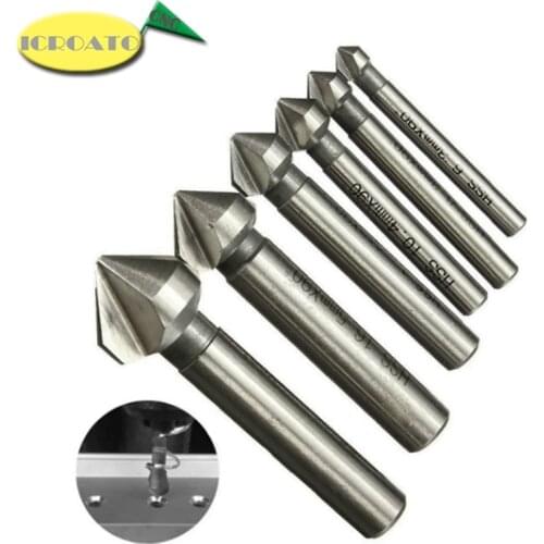 Round Shank 6pcs 3 Flute Chamfer 90 Degree HSS Three Edge Chamfering Drill Bit Set Speed Countersink Milling Drill 6.3-20.5MM