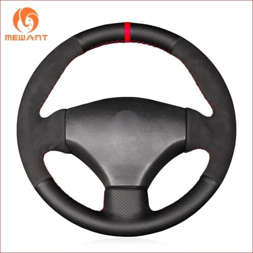 MEWANT Black Genuine Leather Black Suede Car Steering Wheel Cover for Peugeot 206 2003 206 CC 2005 Interior Accessories Parts