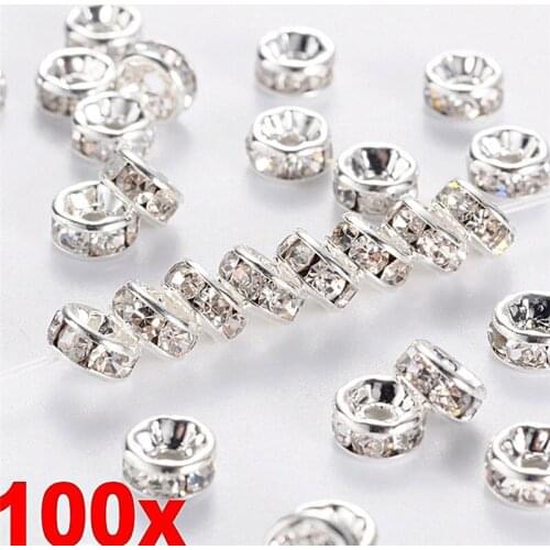 Fashion Rondelle Disc Stainless Steel Crystal Spacer Beads With Rhinestone For Jewelry Making DIY Bracelet For Jewelry Gift