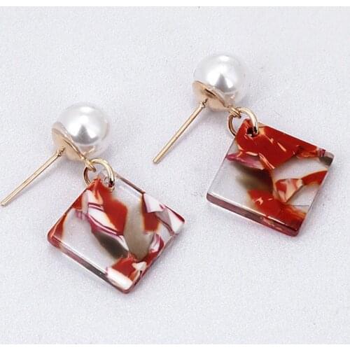 Fashion Square Pendant Acrylic Earrings For Women Girls acetic acid Geometric Charms Pearl Stud Ear Jewelry Party Gifts