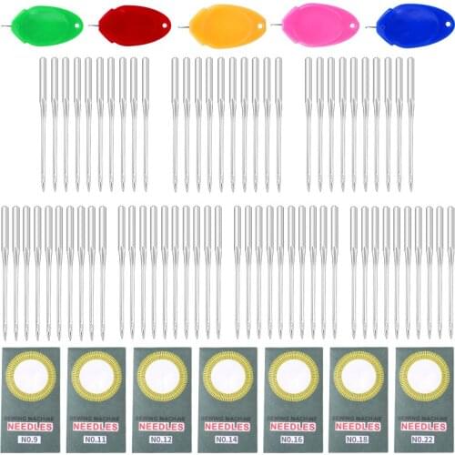 LMDZ 15 Pcs Sewing Accessories Set 7 Sizes of Sewing Machine Needles with 5 Thumb Threaders for Handmade Leather Sewing Crafts