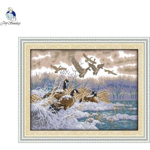 Joy Sunday The Flying Birds in Snow Day Counted 14CT and 11CT Cross Stitch Kits DIY Hand For Embroidery Home Decor Needlework