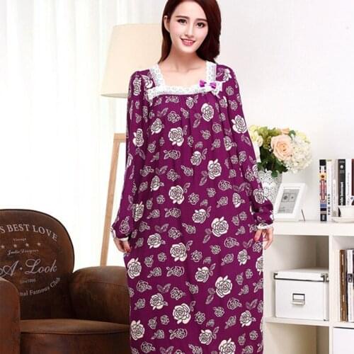 Ночная рубашка ladies cotton Sleepwear loose version long rose Nightgown home service pregnant women can wear sexy nightware