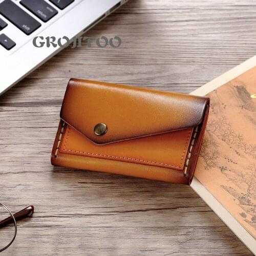 GROJITOO 2020 new vegetable tanned leather coin purse, handmade solid color card bag and fashion key bag
