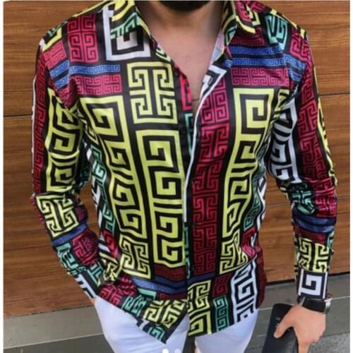 2021 New Autumn symbol of element Shirts Printed Men Long Sleeve Slim Casual Dress Shirt vintage Loose Button Clothes S-3XL