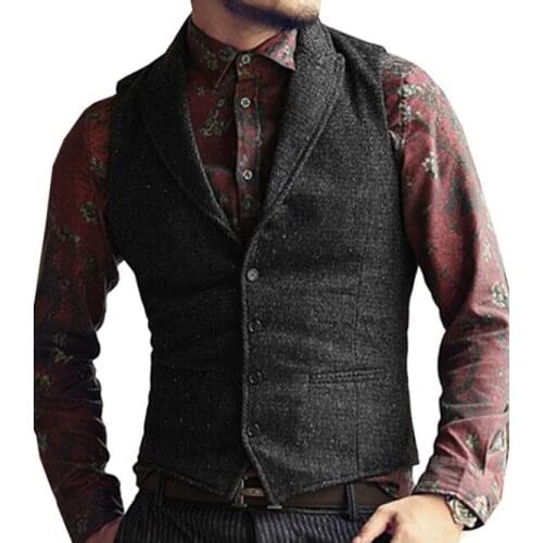 2019 Casual Comfortable Mens Suit Vest Lapel V Neck Wool Herringbone Formal Business Vest Vest Groom Wedding