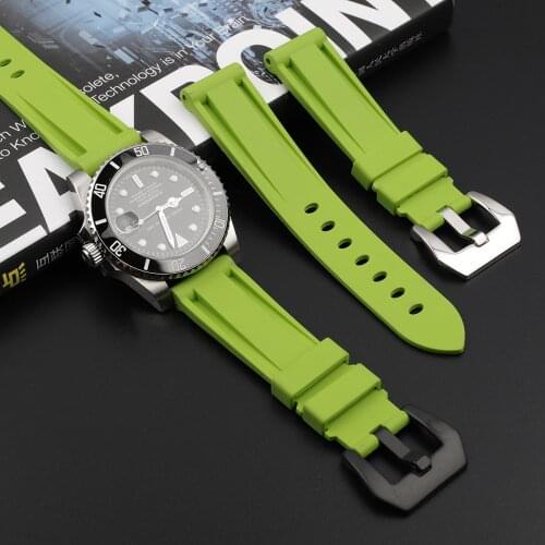 Waterproof Silicone Rubber Watch Strap 20mm 22mm 24mm Stainless Steel Silver Black Buckle Watchband Replacement for Panerai