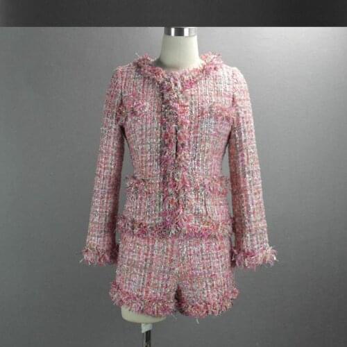 Pink tweed jacket + shorts suit with sequins 2020 Spring /autumn womens Jackets was thin woolen 2 piece suit ladies coat