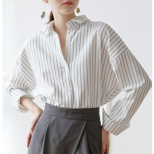 Female Streetwear Blouse Women Striped Shirt 2021 Spring Winter Long Sleeve Casual Loose Shirts Oversize Fashion Clothing Korean