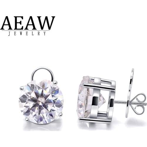 D color 20ctw 10ct 14mm Round Excellent Cut Moissanite Diamond Stud Earring Push Back Solid Real 18K White Gold Fine Jewelry