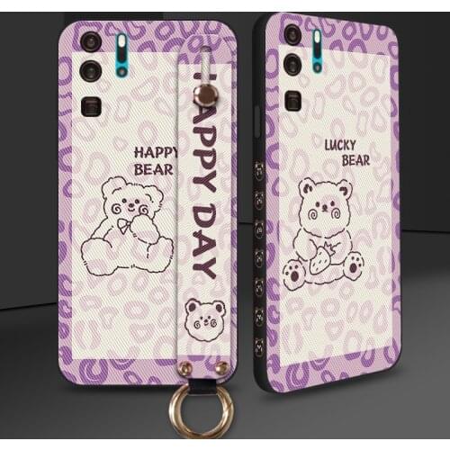 Side Print Bear Silicone Case For Huawei Honor 10i 20 Lite 20 S 30 Pro Plus Wrist Strap Back Cover For Huawei P20 Lite P30 Pro