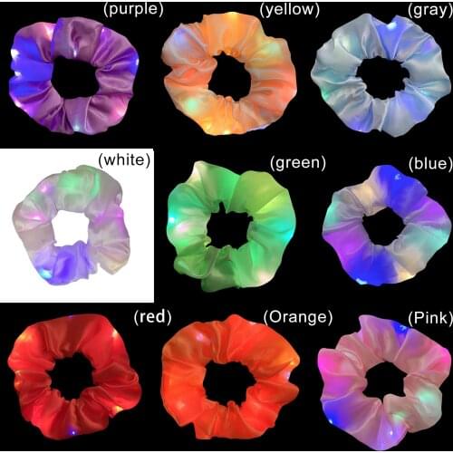 LED Luminous Scrunchies Hairband Ponytail Holder Headwear Hair Bands Solid Color Hair Accessories Christmas Party Headbands HY