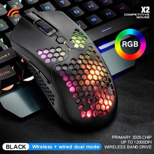 X2 12000DPI Dual Mode Gaming Mouse 7 Keys Hollow Out RGB Light Wireless Mouse