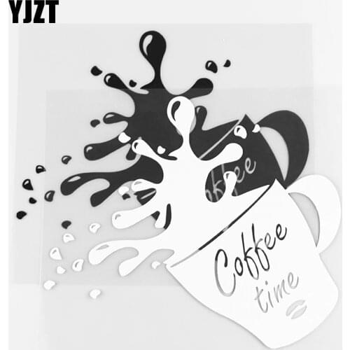 YJZT 14.2×12.3CM Coffee Time Funny Vinyl Decal Art Design Car Body Decor Car Stickers Black / Silver 10A-0777