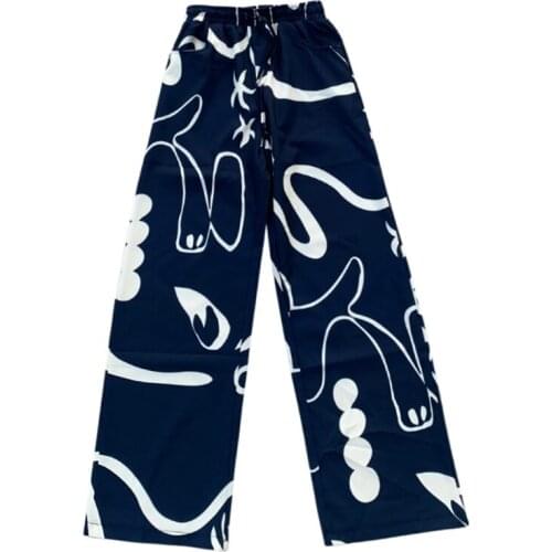 Harajuku Personality Graffiti Printing Womens Casual Straight Trousers Autumn INS Vintage Mens Fashion Loose Wide-Leg Pants