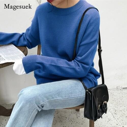 O-Neck Womens Sweaters Long Sleeve Womens Knitwear Sweater 2021 Autumn Simple Loose Pullover Thick Winter Clothes Women 10608