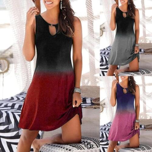 WomenS Summer Dress New Simple Tie-Dye Round Neck Sleeveless Sexy Gradient Printing Dress Multi-Size Hot платье летнее 50
