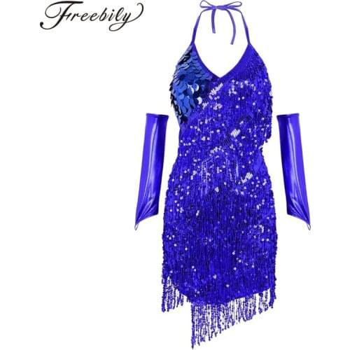 New Sexy Women Professional Latin Dance Clothes Sparkling Sequins Latin Dance Dress Tassel Tango Stage Performance Costumes