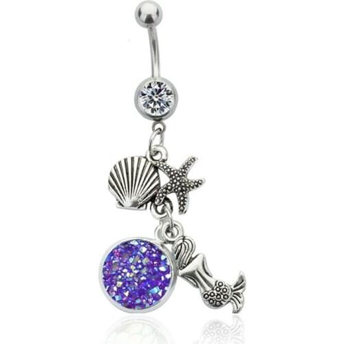 1PC Starry Sky Dangle Navel Belly Button Ring Belly Navel Piercing Surgical Steel Belly Dance Bars Body Jewelry Piercing Barbell