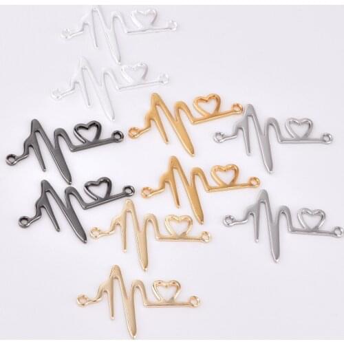 10pcs/lot zhu ru 27*18.5mm Charms Personality double hole love ECG Lovers heartbeat gift heart shape Hollow Charm Vintage Charms