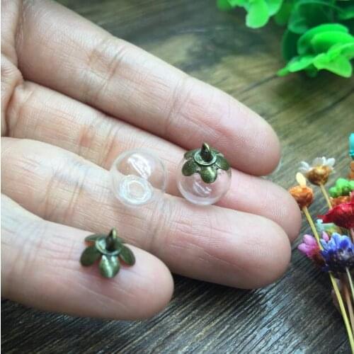 20sets 10*3mm glass globe with flower beads cap jewelry findings set Glass vial pendant glass bottle bubble necklace pendant